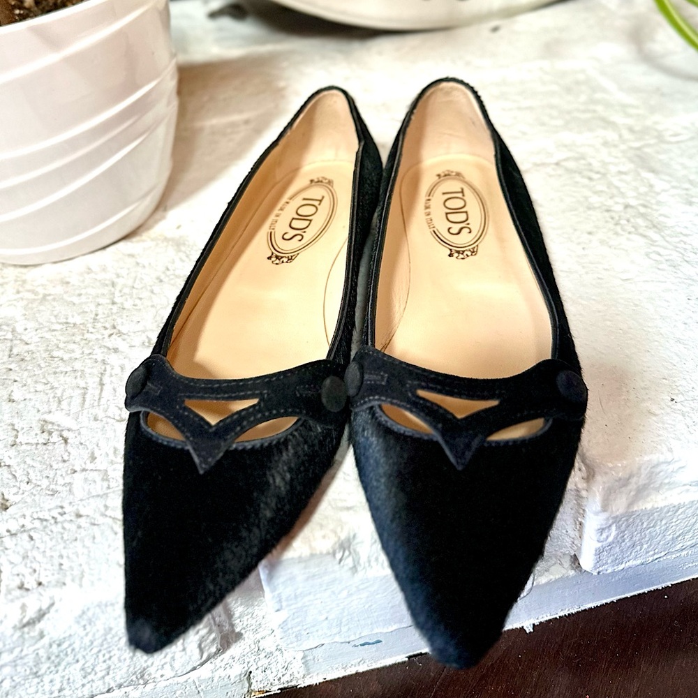 TOD'S Women’s Black Velvet Calf Leather Flats - Size 36 1/2 EU